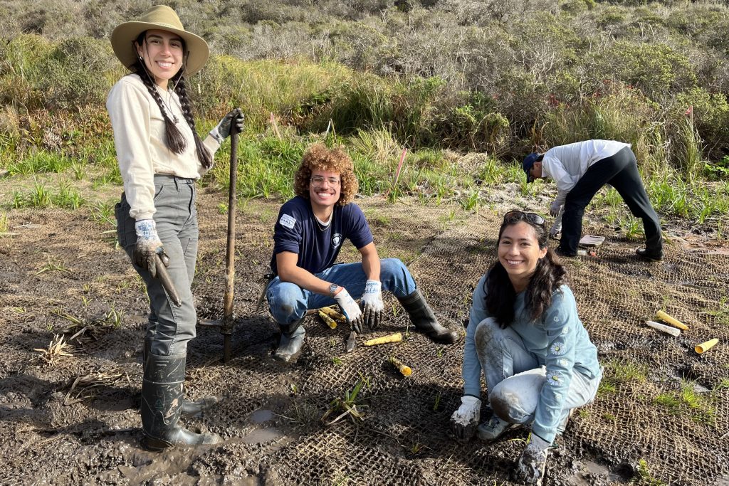 Aquatics intern Ruby, myself, and wildlife intern Citlali at a planting day!
