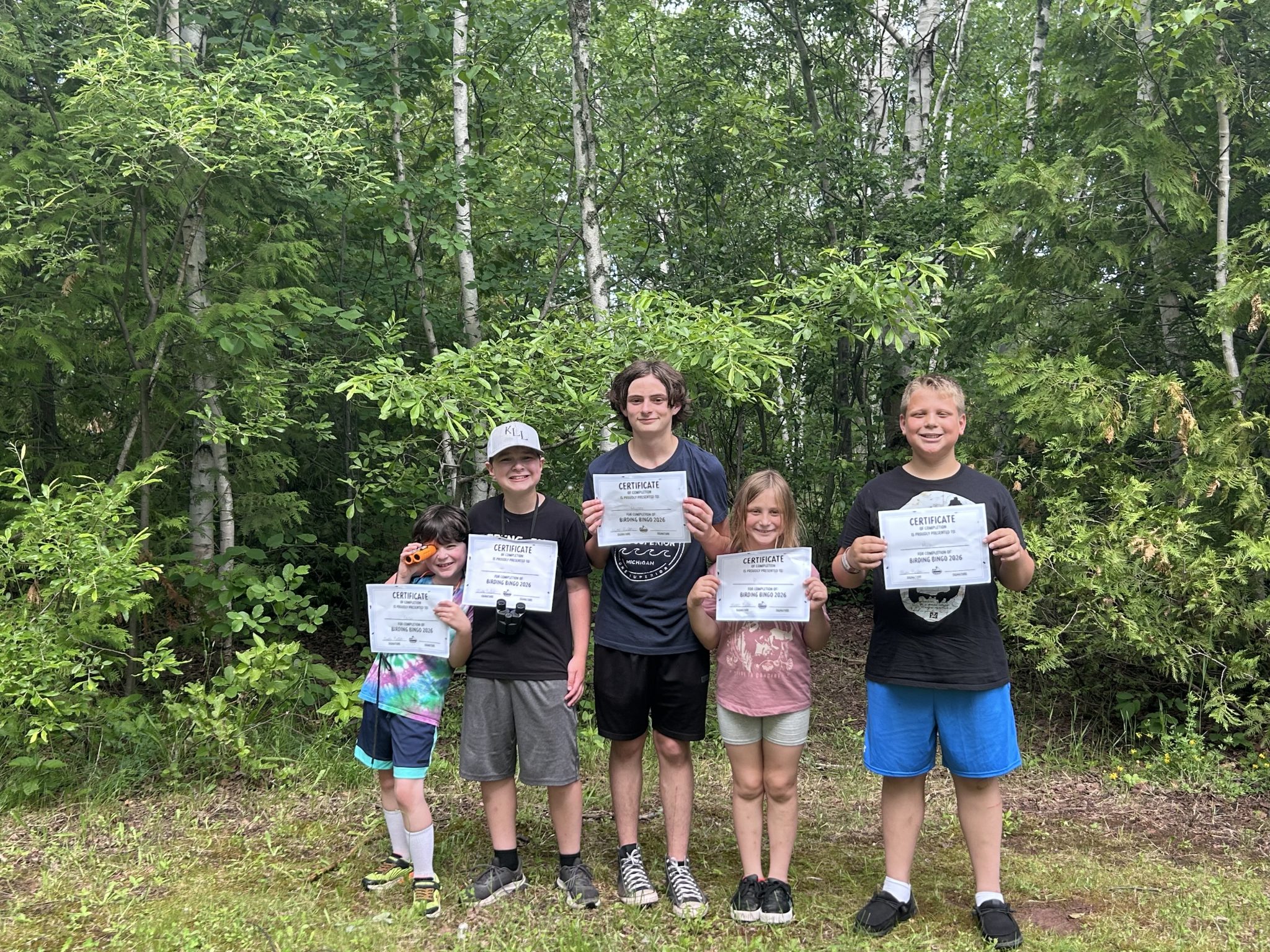 Junior Birders with Bird Bingo Completion Certificate